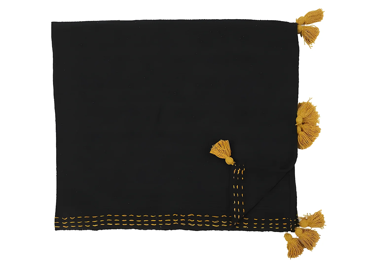 Jete De Canape Surpique Pompons Noir 130x150cm Noir, Jaune