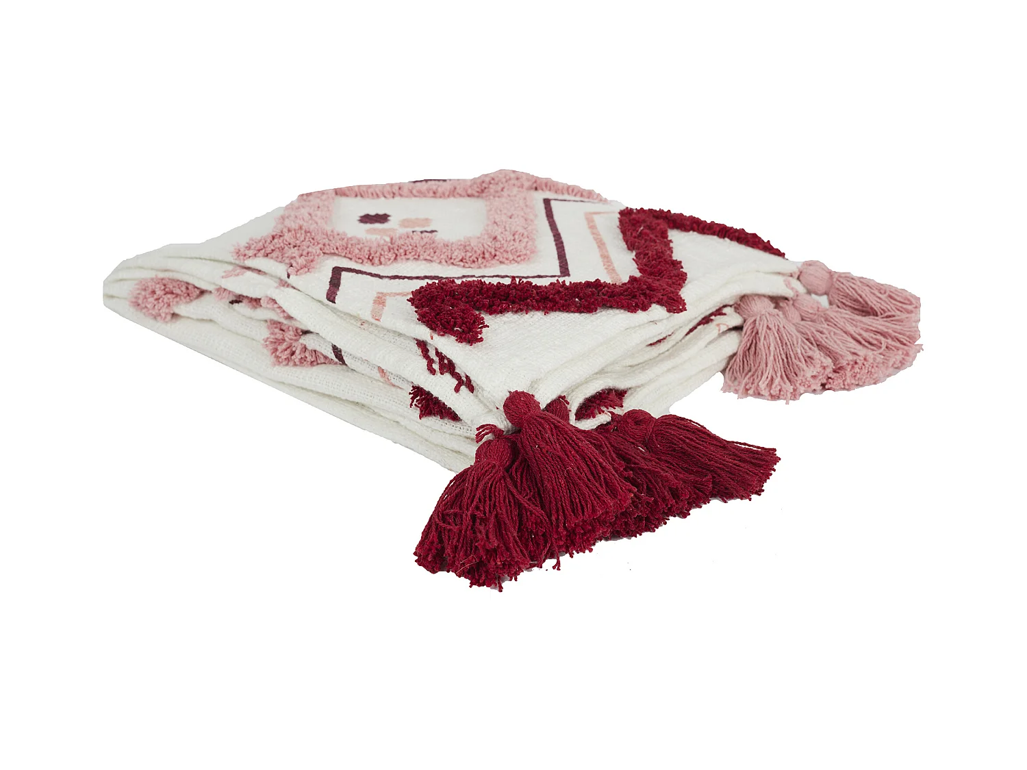 Jete De Canape Ethnique Tufte Rose 130x150cm