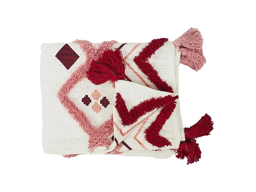 Jete De Canape Ethnique Tufte Rose 130x150cm