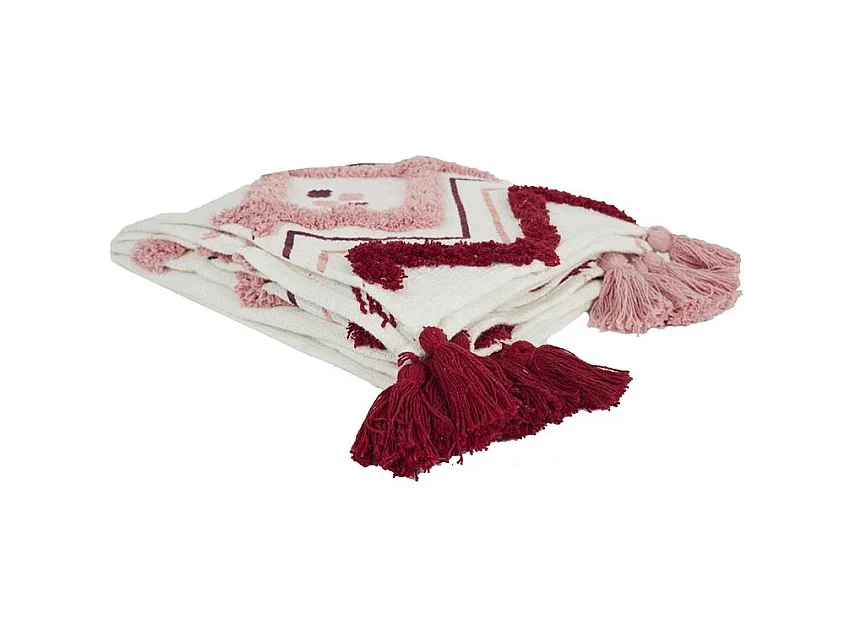 Jete De Canape Ethnique Tufte Rose 130x150cm