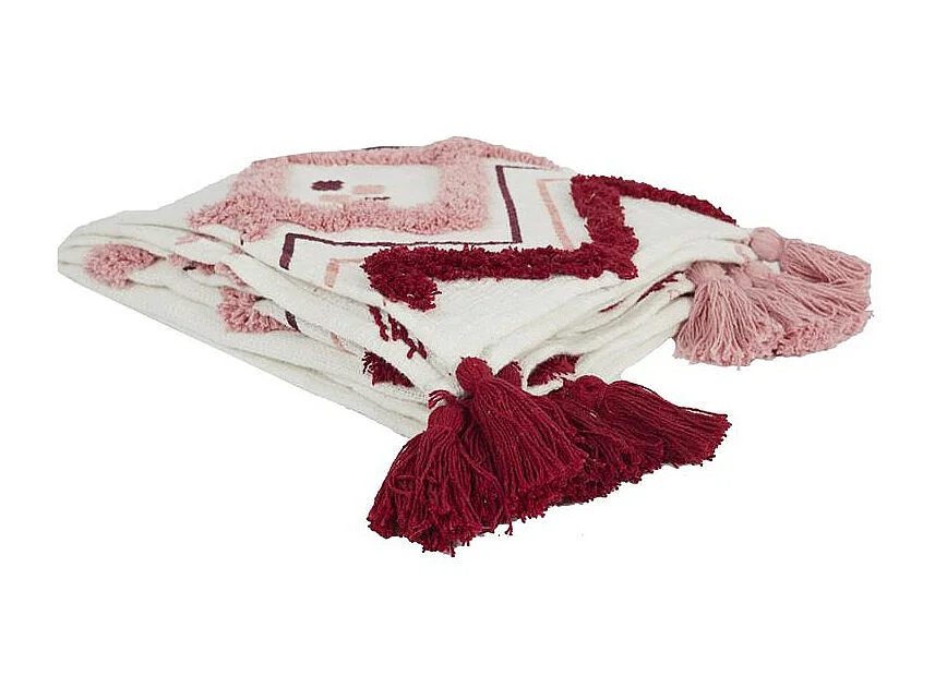 Jete De Canape Ethnique Tufte Rose 130x150cm