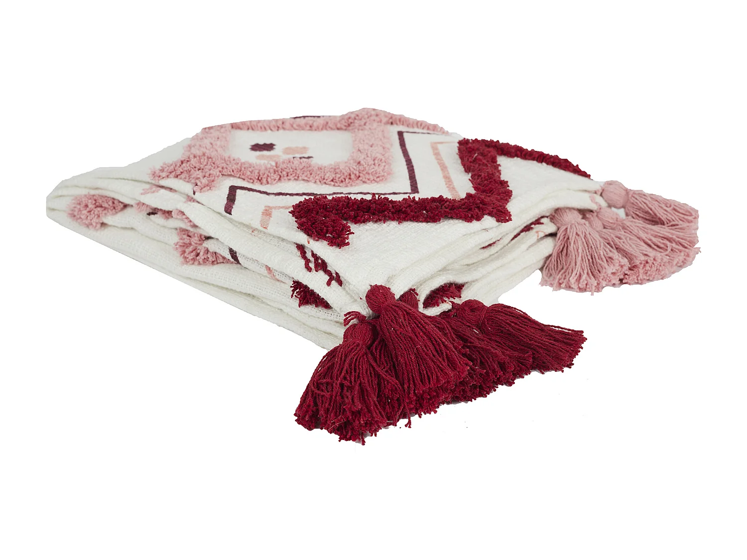 Jete De Canape Ethnique Tufte Rose 130x150cm