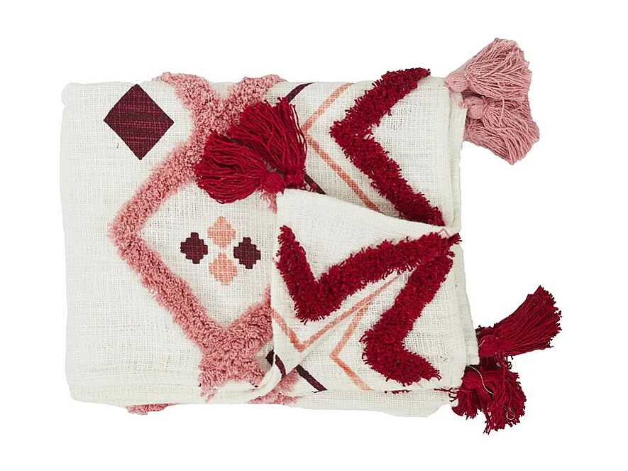 Jete De Canape Ethnique Tufte Rose 130x150cm