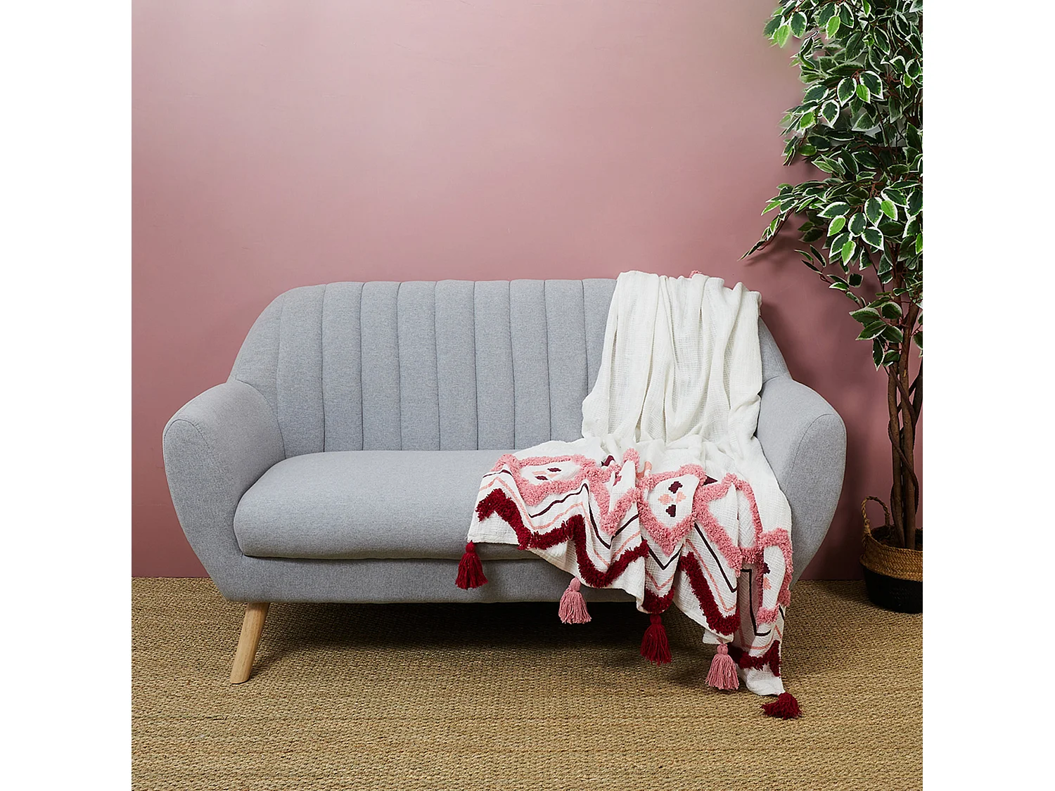 Jete De Canape Ethnique Tufte Rose 130x150cm