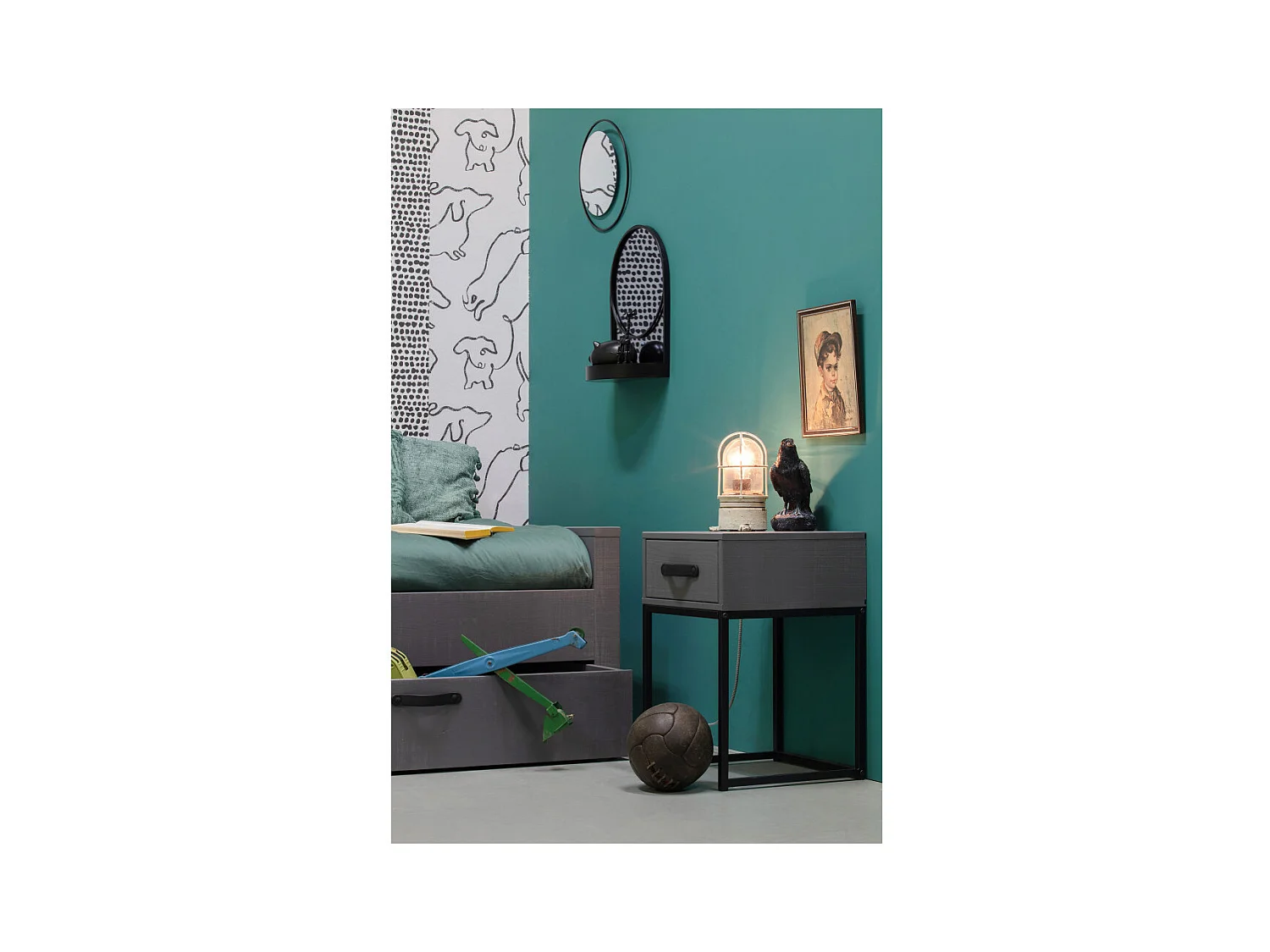 Morris - Table de nuit en pin massif - Gris