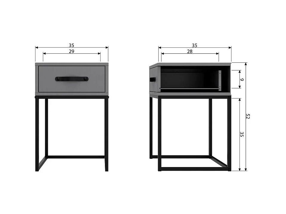 Morris - Table de nuit en pin massif - Gris