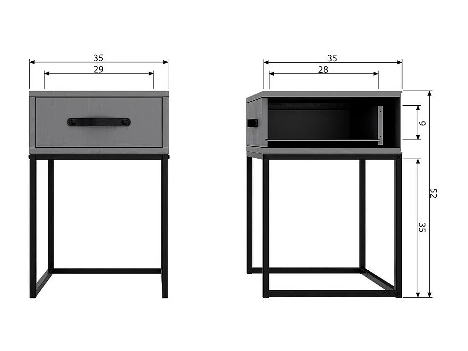 Morris - Table de nuit en pin massif - Gris