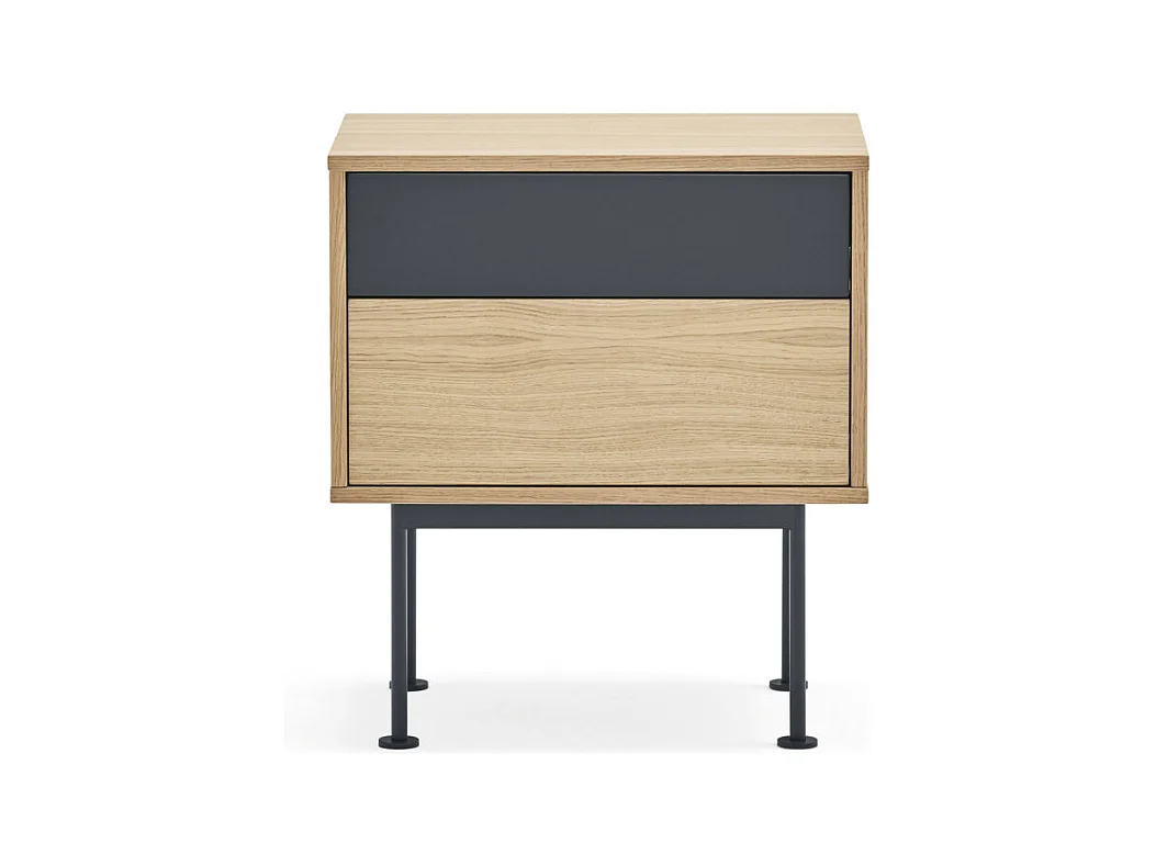 Yoko - Table de chevet 2 tiroirs en bois et métal : Couleur - Gris anthracite