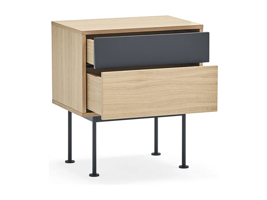 Yoko - Table de chevet 2 tiroirs en bois et métal : Couleur - Gris anthracite