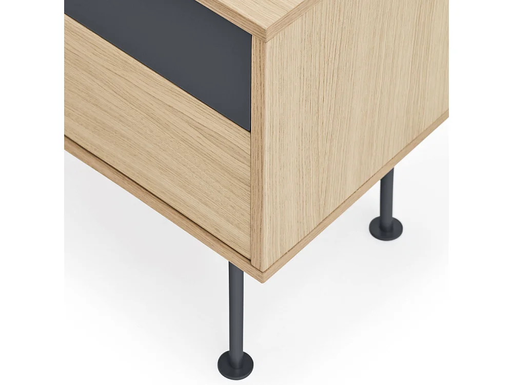 Yoko - Table de chevet 2 tiroirs en bois et métal : Couleur - Gris anthracite