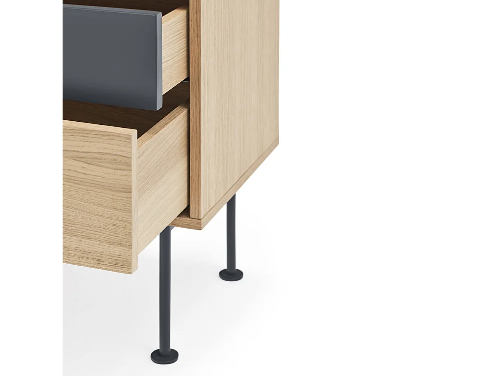 Yoko - Table de chevet 2 tiroirs en bois et métal : Couleur - Gris anthracite