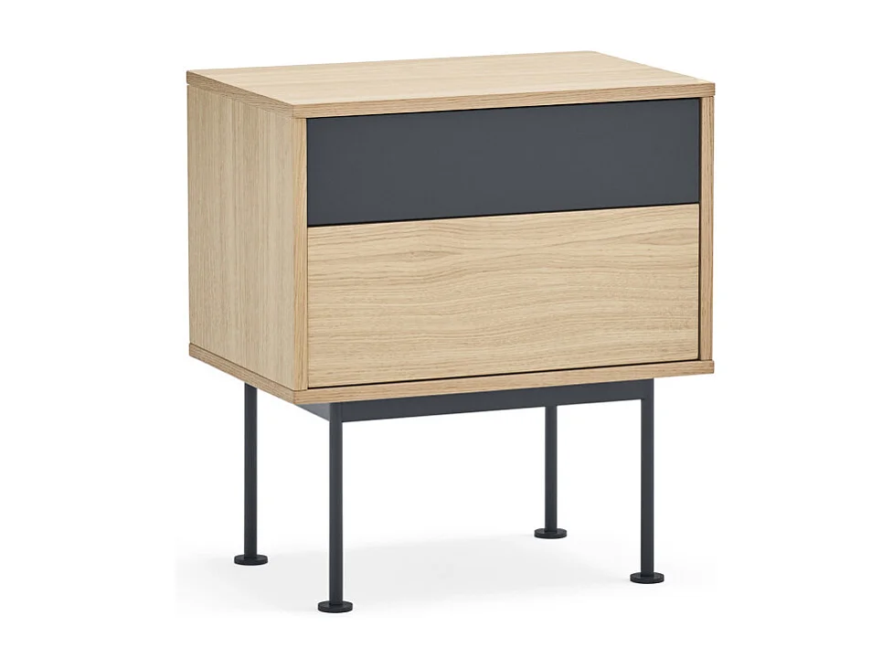 Yoko - Table de chevet 2 tiroirs en bois et métal : Couleur - Gris anthracite