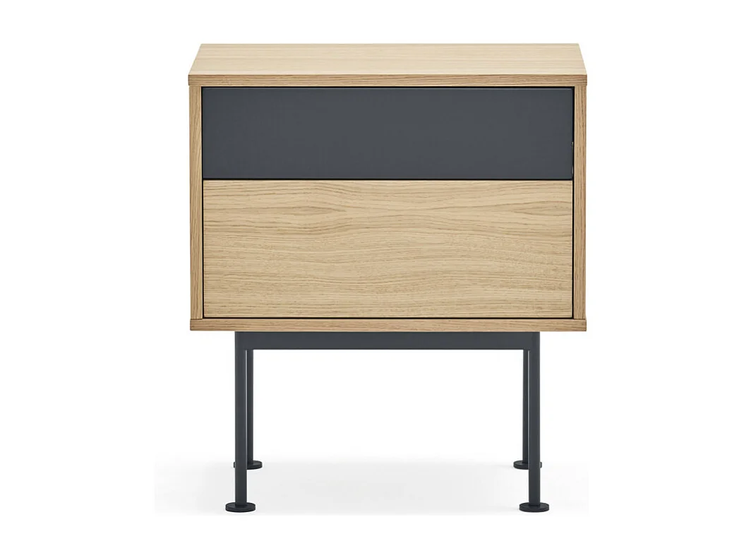 Yoko - Table de chevet 2 tiroirs en bois et métal : Couleur - Gris anthracite