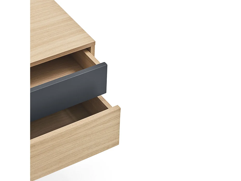 Yoko - Table de chevet 2 tiroirs en bois et métal : Couleur - Gris anthracite