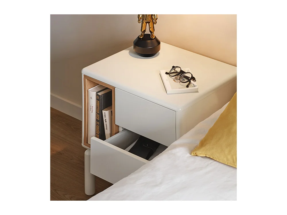 Nachttisch mit 2 Schubladen Creme 48x35 cm