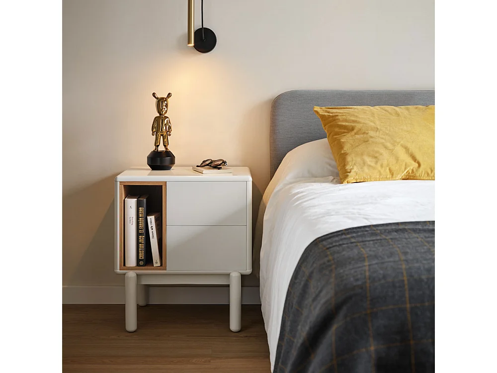 Corvo - Table de chevet en bois - Blanc