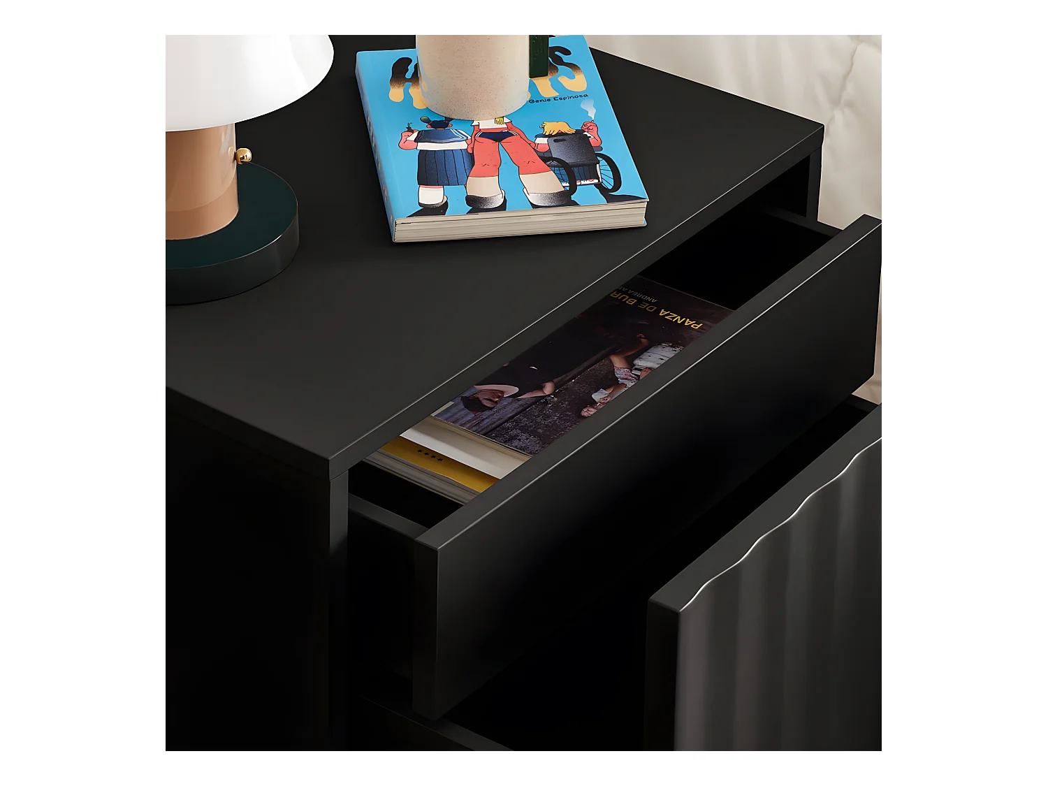 Sierra - Table de chevet 1 porte 2 tiroirs en bois - Noir