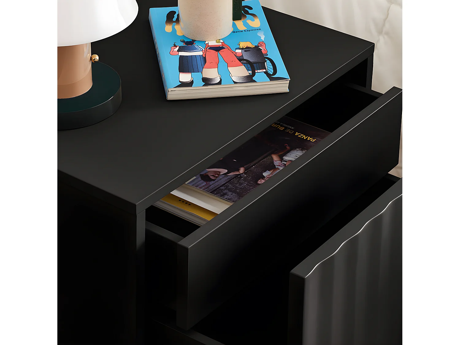 Sierra - Table de chevet 1 porte 2 tiroirs en bois - Noir