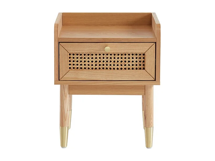 Table de chevet LEON placage chêne et cannage rotin 40cm