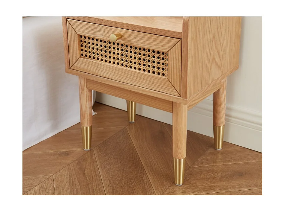 Table de chevet LEON placage chêne et cannage rotin 40cm