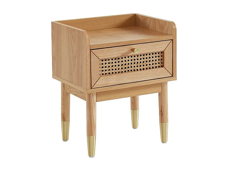 Table de chevet LEON placage chêne et cannage rotin 40cm