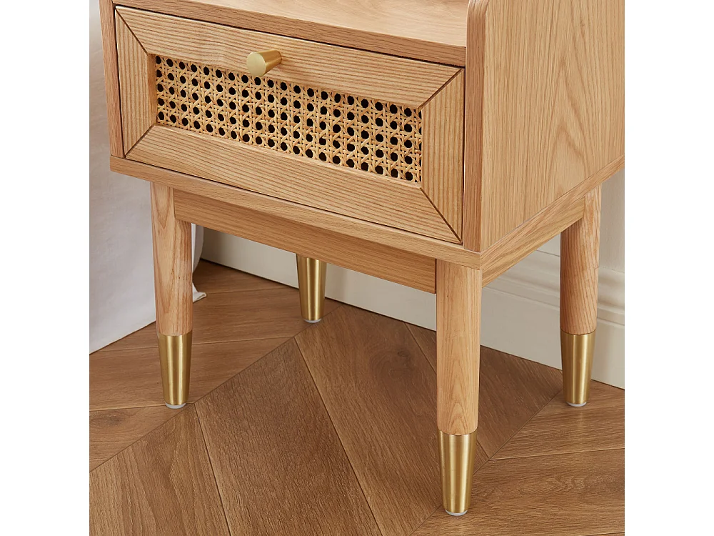 Table de chevet LEON placage chêne et cannage rotin 40cm