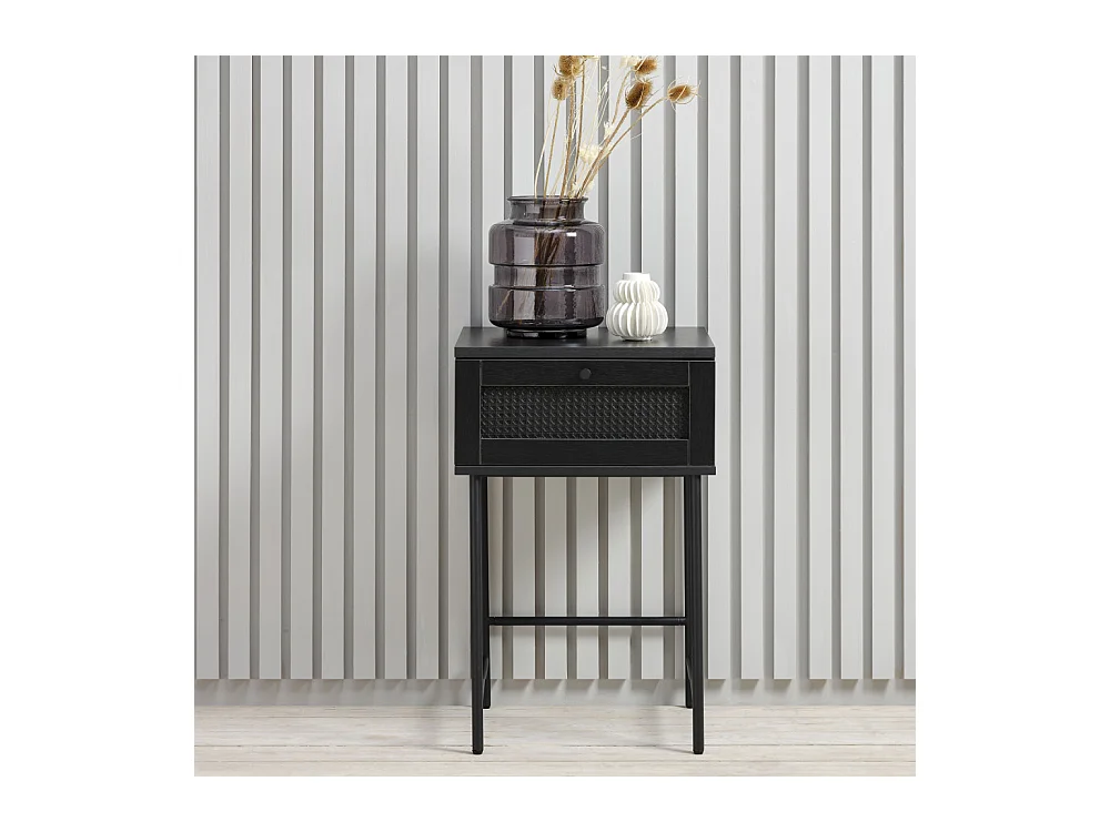 Rinto - Table de chevet 1 tiroir en bois et métal - Noir