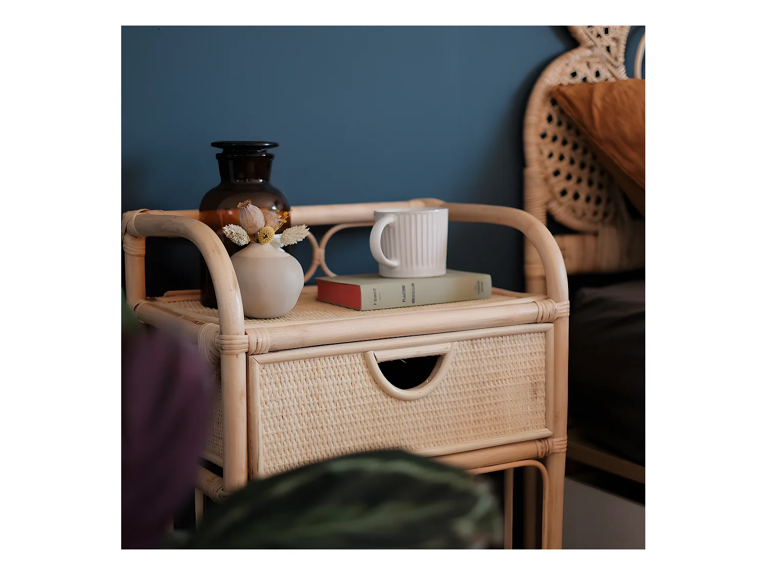Tondano - Table de chevet en rotin - Naturel