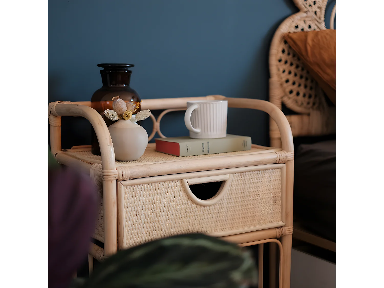 Tondano - Table de chevet en rotin - Naturel