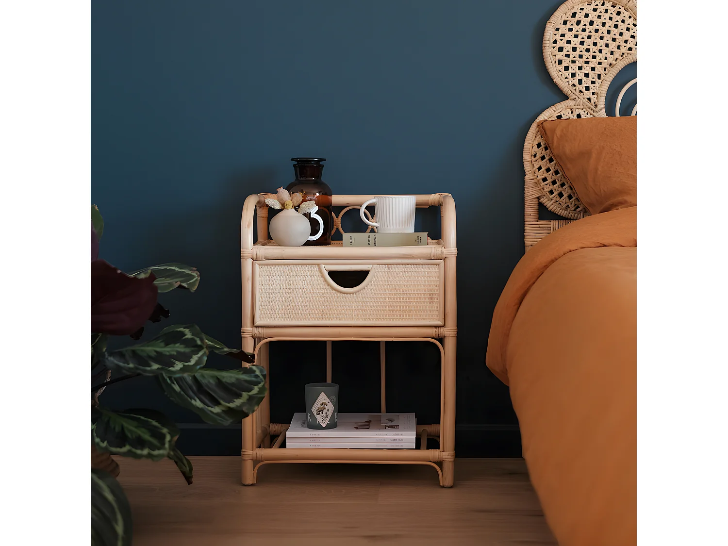 Tondano - Table de chevet en rotin - Naturel