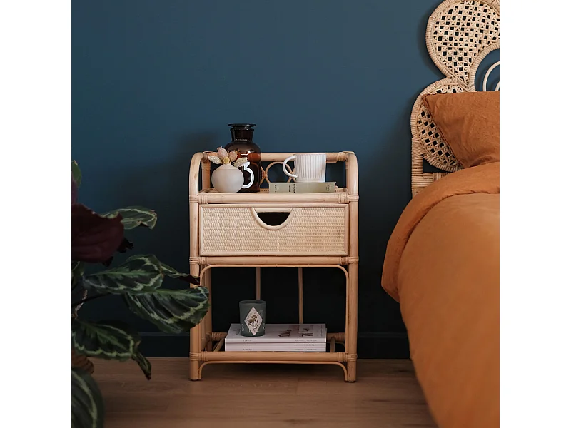 Tondano - Table de chevet en rotin - Naturel