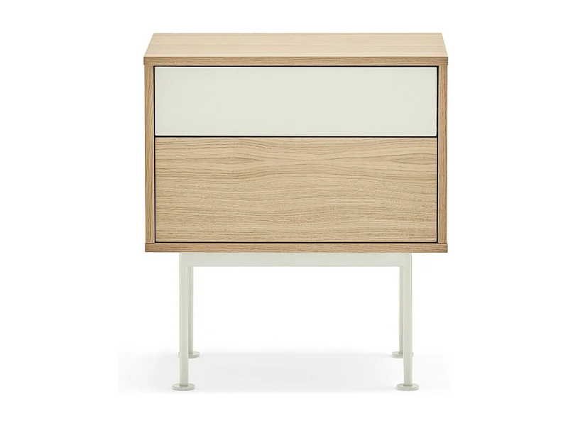 Yoko - Table de chevet 2 tiroirs en bois et métal : Couleur - Blanc