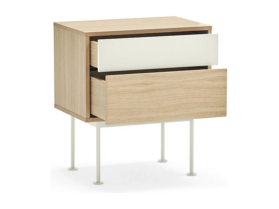 Yoko - Table de chevet 2 tiroirs en bois et métal : Couleur - Blanc