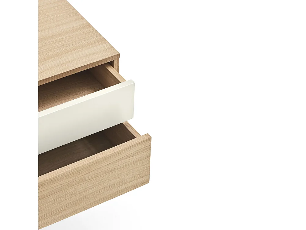 Yoko - Table de chevet 2 tiroirs en bois et métal : Couleur - Blanc