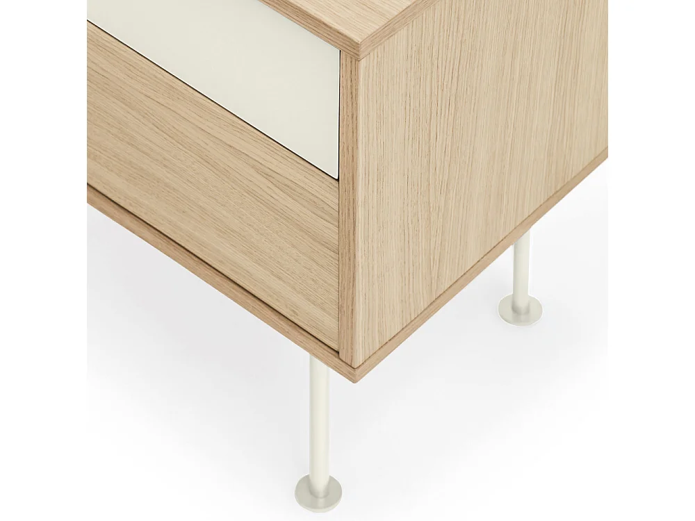 Yoko - Table de chevet 2 tiroirs en bois et métal : Couleur - Blanc
