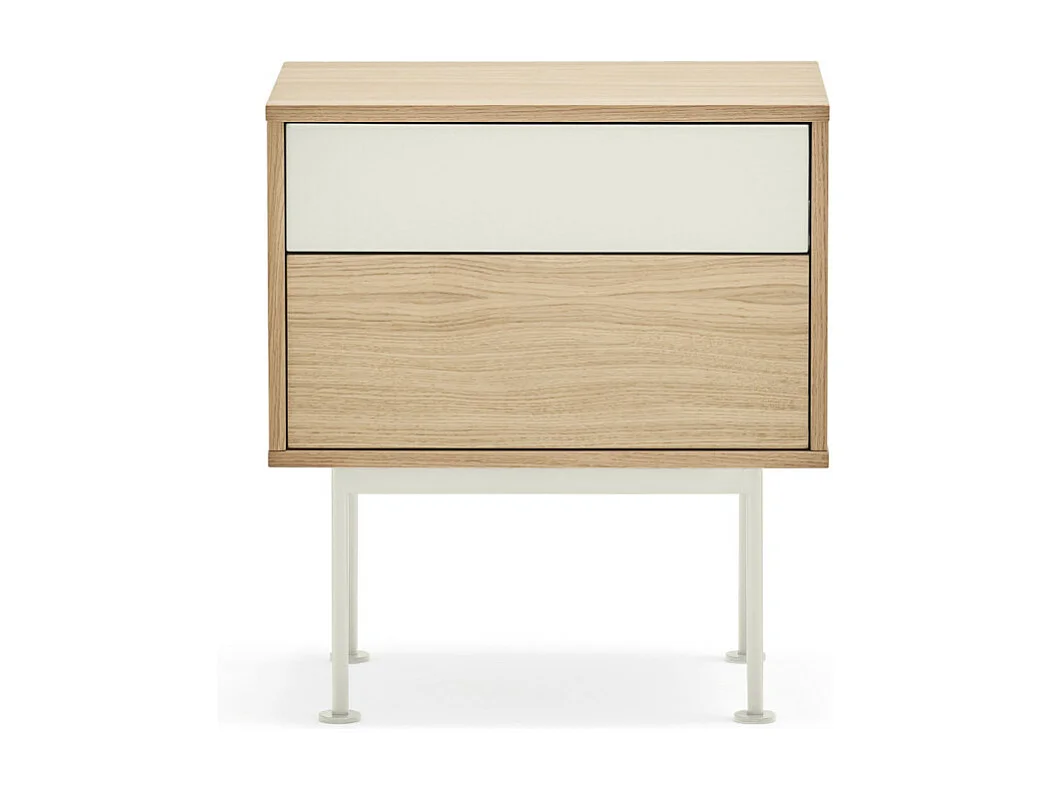 Yoko - Table de chevet 2 tiroirs en bois et métal : Couleur - Blanc