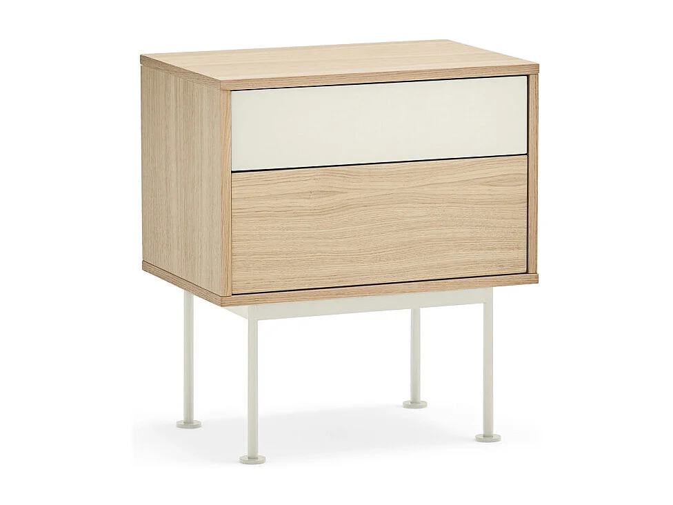 Yoko - Table de chevet 2 tiroirs en bois et métal : Couleur - Blanc