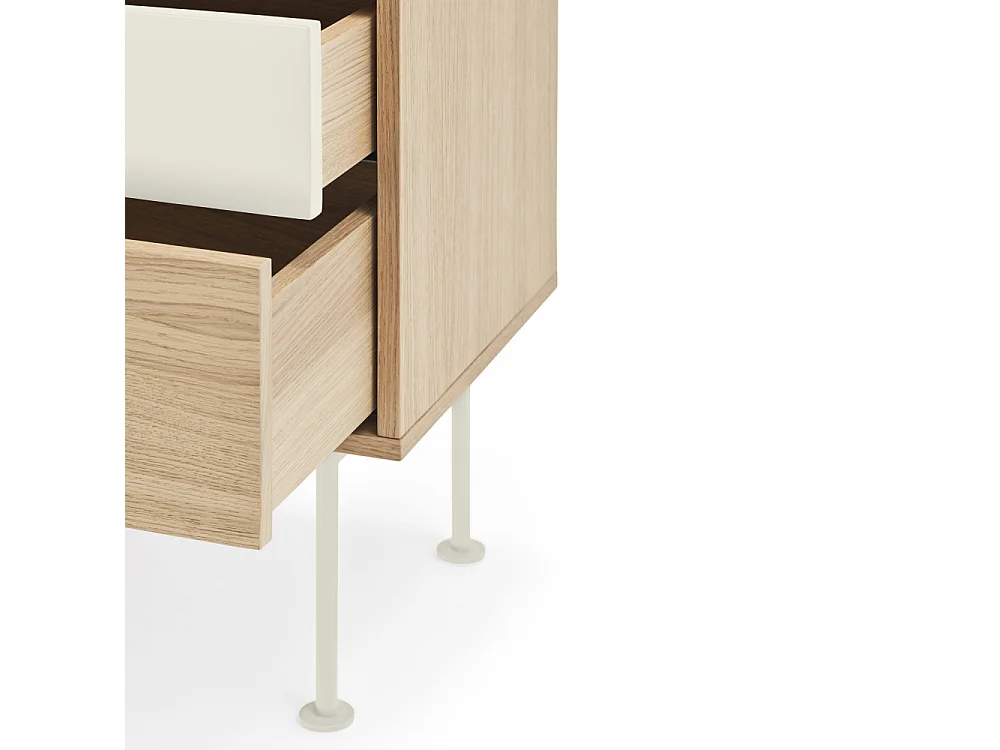 Yoko - Table de chevet 2 tiroirs en bois et métal : Couleur - Blanc