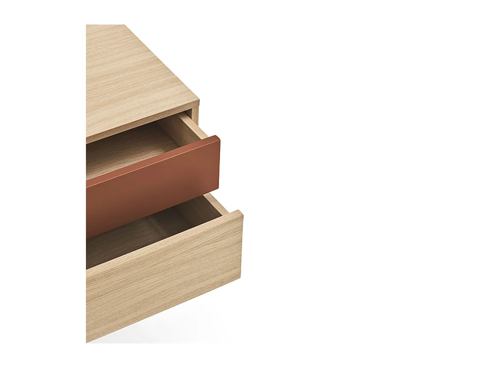 Yoko - Table de chevet 2 tiroirs en bois et métal - Rouge brique