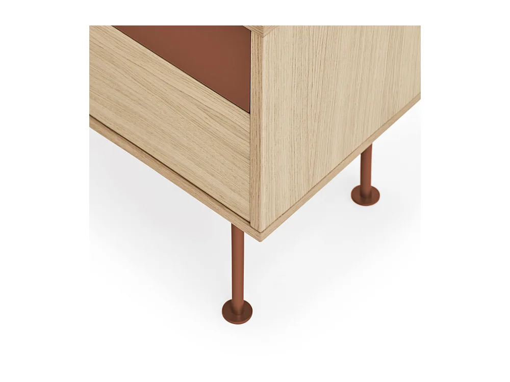 Yoko - Table de chevet 2 tiroirs en bois et métal - Rouge brique