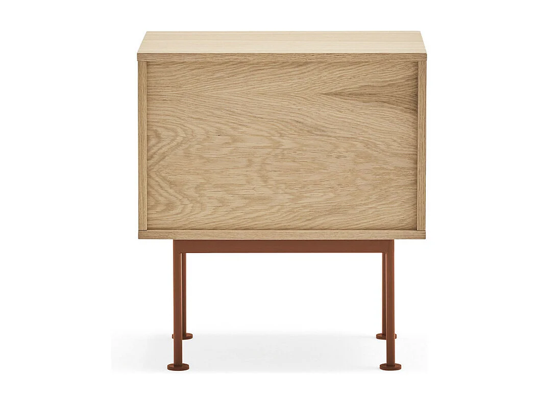 Yoko - Table de chevet 2 tiroirs en bois et métal - Rouge brique