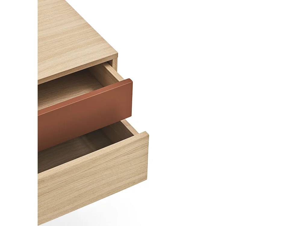 Yoko - Table de chevet 2 tiroirs en bois et métal - Rouge brique