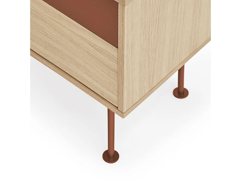 Yoko - Table de chevet 2 tiroirs en bois et métal - Rouge brique