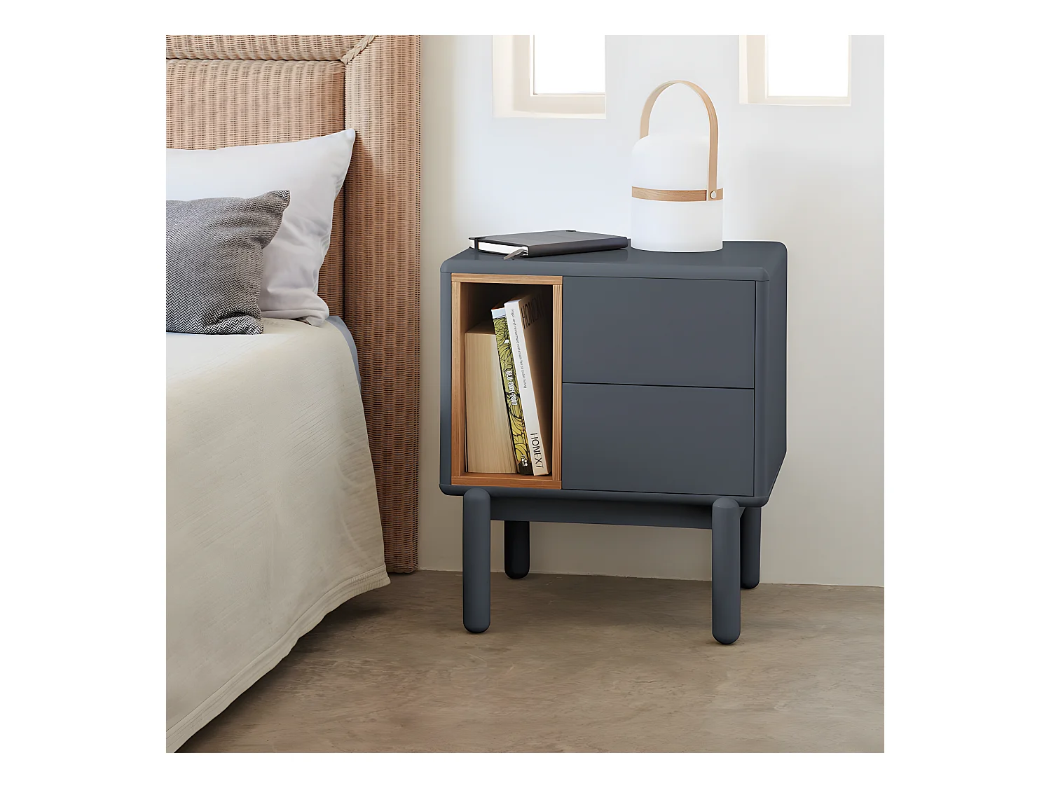 Corvo - Table de chevet en bois - Gris anthracite