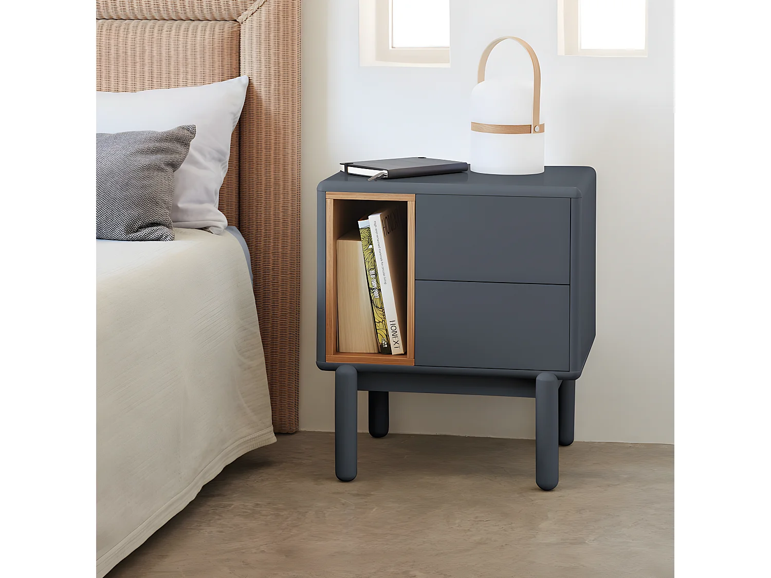 Corvo - Table de chevet en bois - Gris anthracite