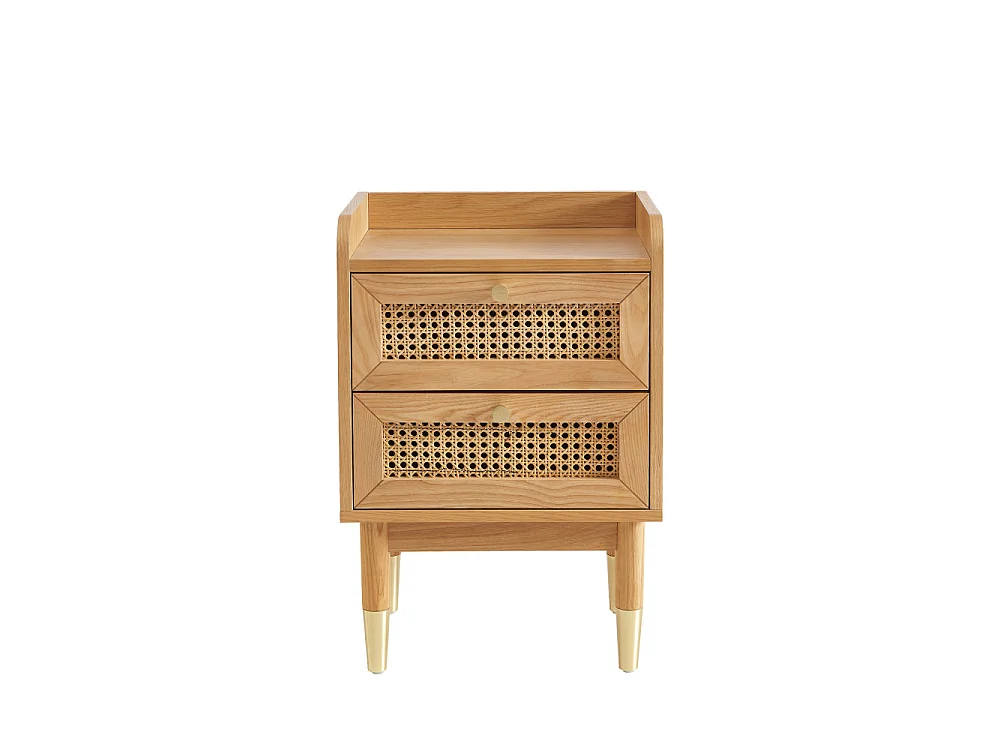 Bombong - Table de chevet 2 tiroirs en bois et cannage - Bois clair