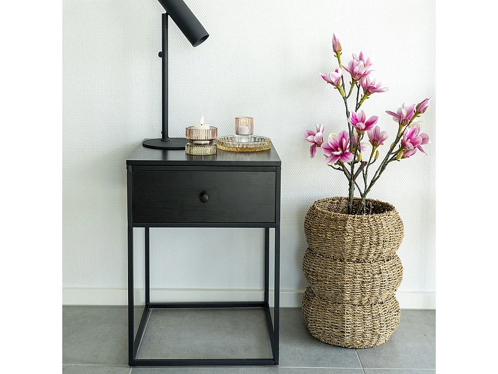 Vita - Table de chevet avec tiroir en bois et métal - Noir