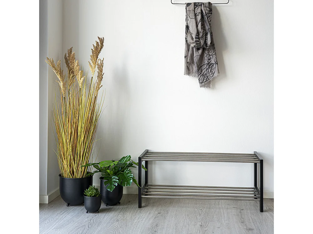 Meuble à chaussures PADOVA – Bois de peuplier & acier noir