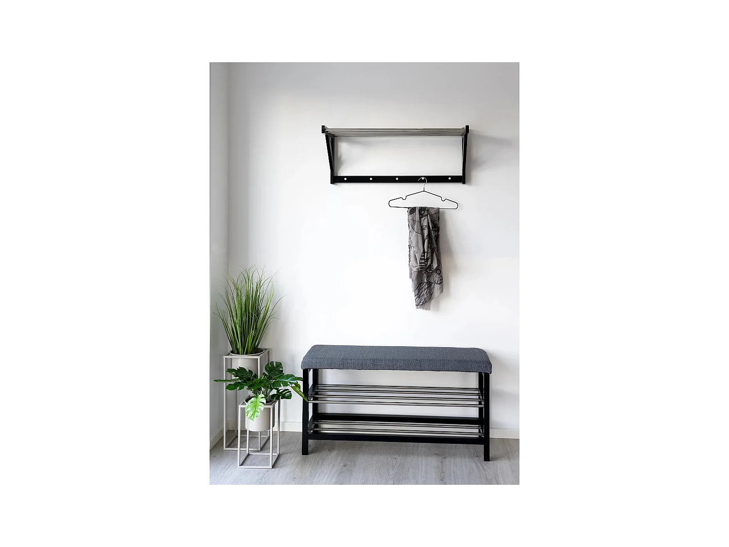 Banc PADOVA gris avec coussin et étagères