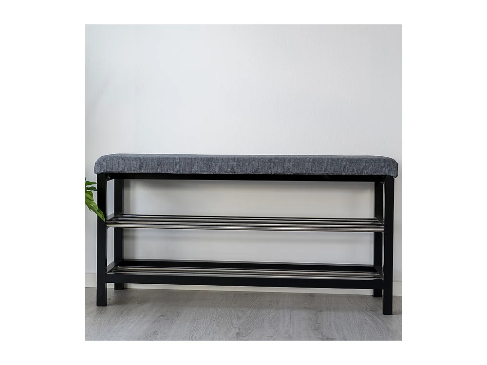 Banc PADOVA gris avec coussin et étagères